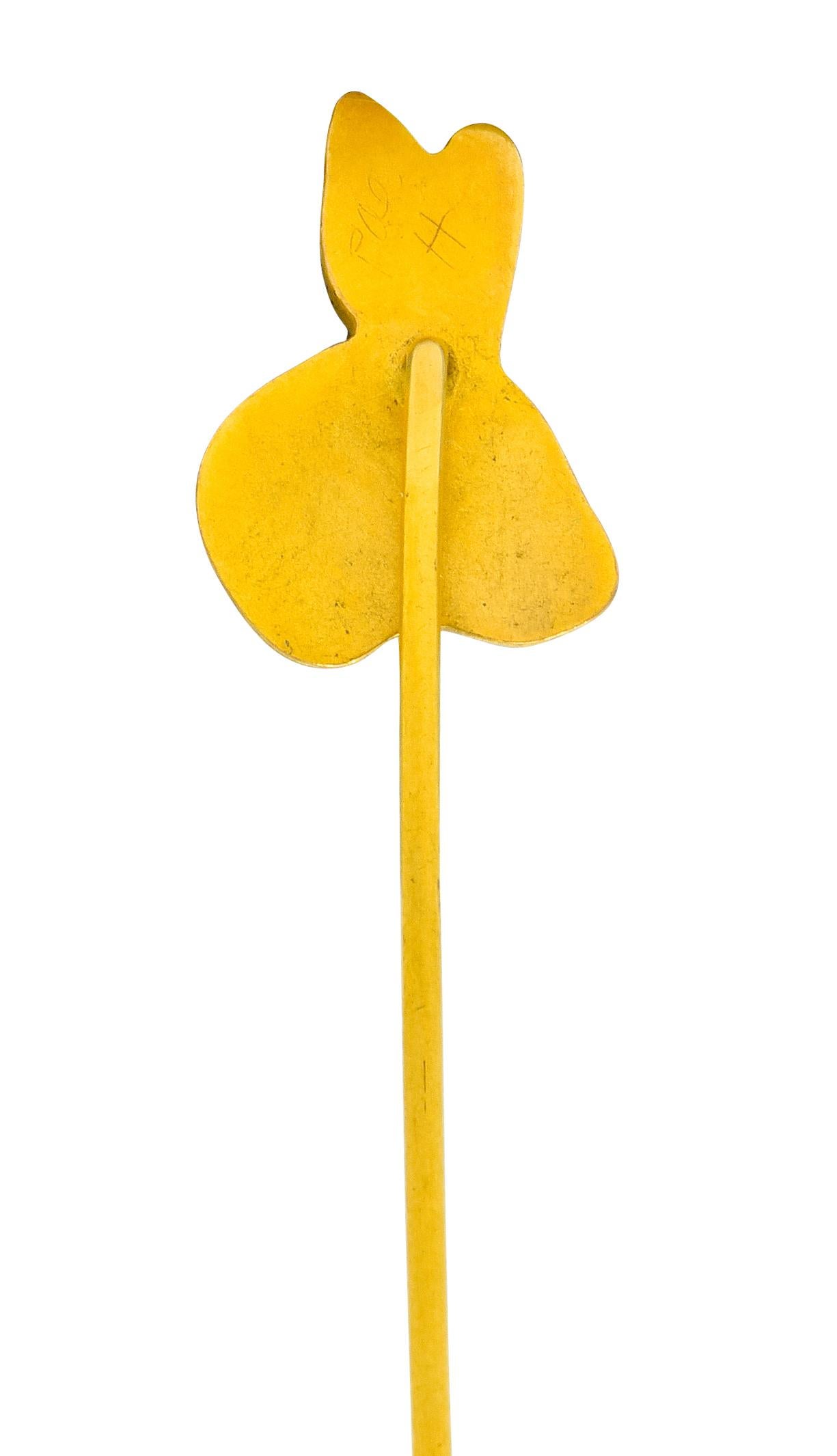 Round Cut Art Nouveau Ruby 14 Karat Yellow Gold Rabbit Stickpin