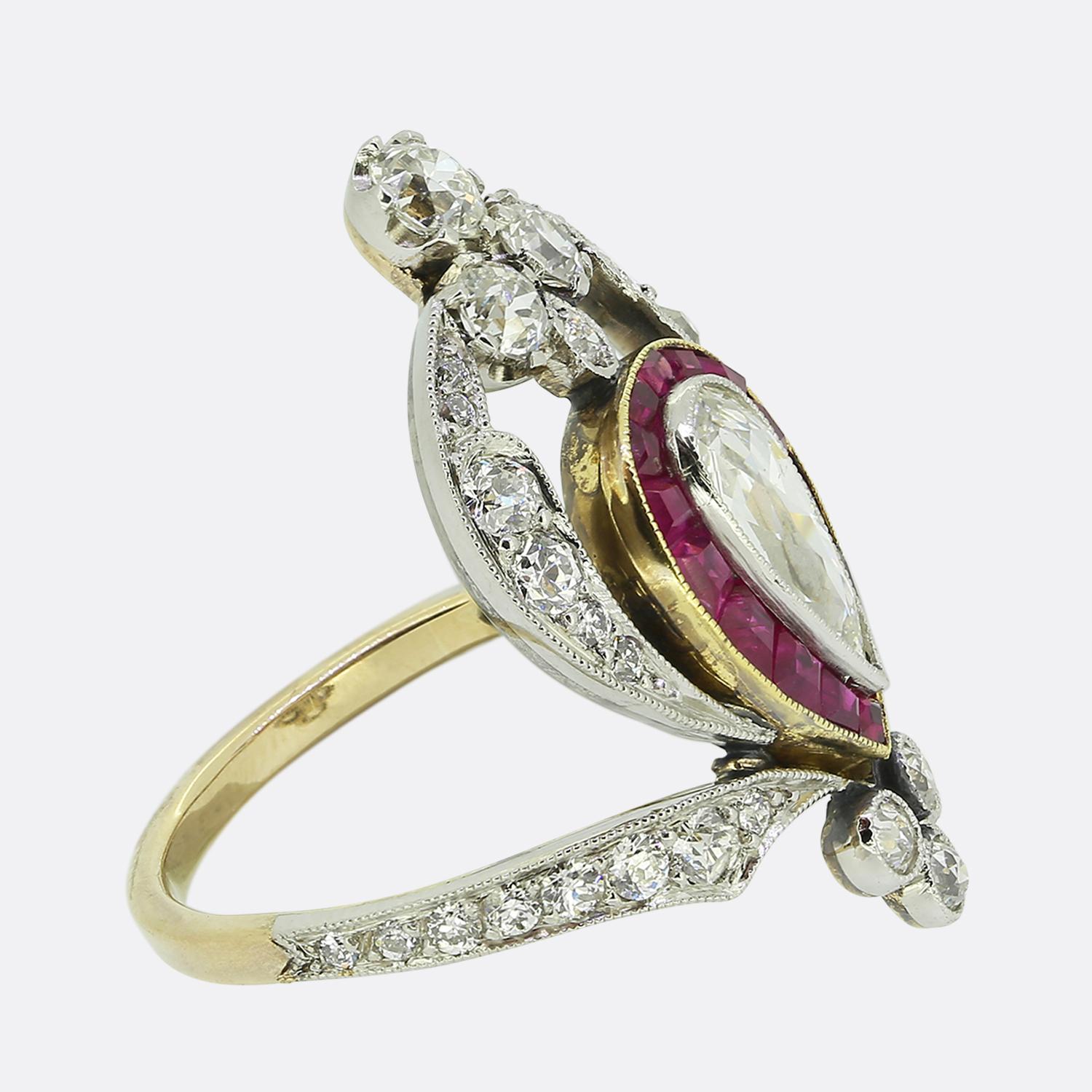 Art Nouveau Ruby and Diamond Dress Ring In Good Condition For Sale In London, GB