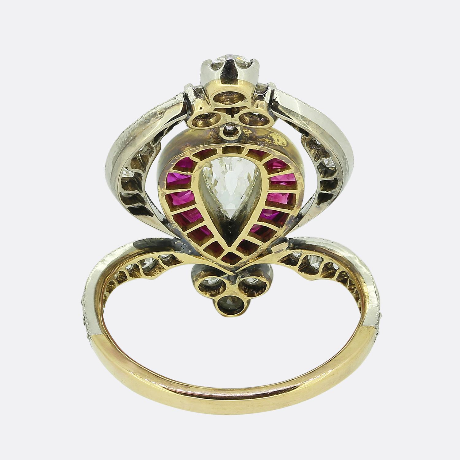 Women's or Men's Art Nouveau Ruby and Diamond Dress Ring For Sale