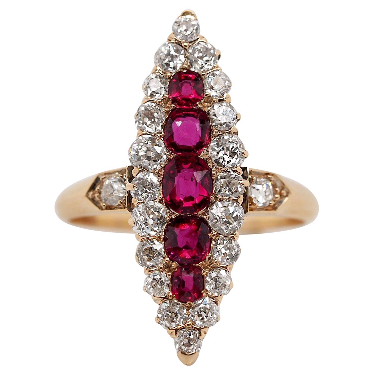 Art Nouveau Ruby and Diamond Ring, circa 1800s