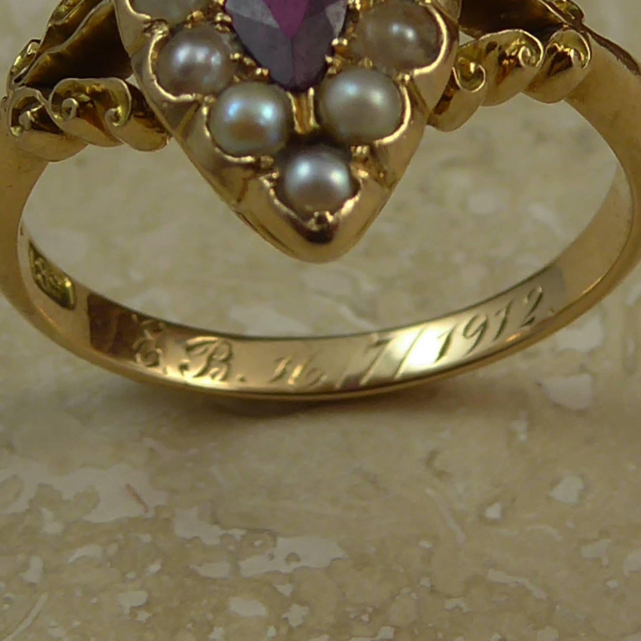 Art Nouveau Ruby and Pearl Antique Engagement Ring, 18 Carat, Edwardian 1912 2