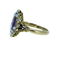 Art Nouveau Ruby and Pearl Antique Engagement Ring, 18 Carat, Edwardian 1912