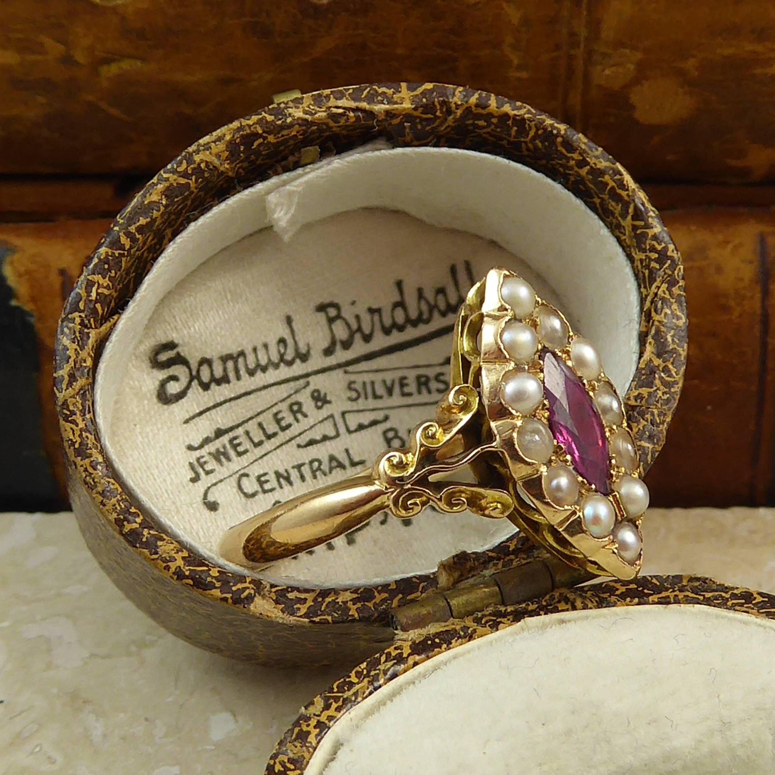 Art Nouveau Ruby and Pearl Antique Engagement Ring, 18 Carat, Edwardian 1912 In Excellent Condition In Yorkshire, West Yorkshire