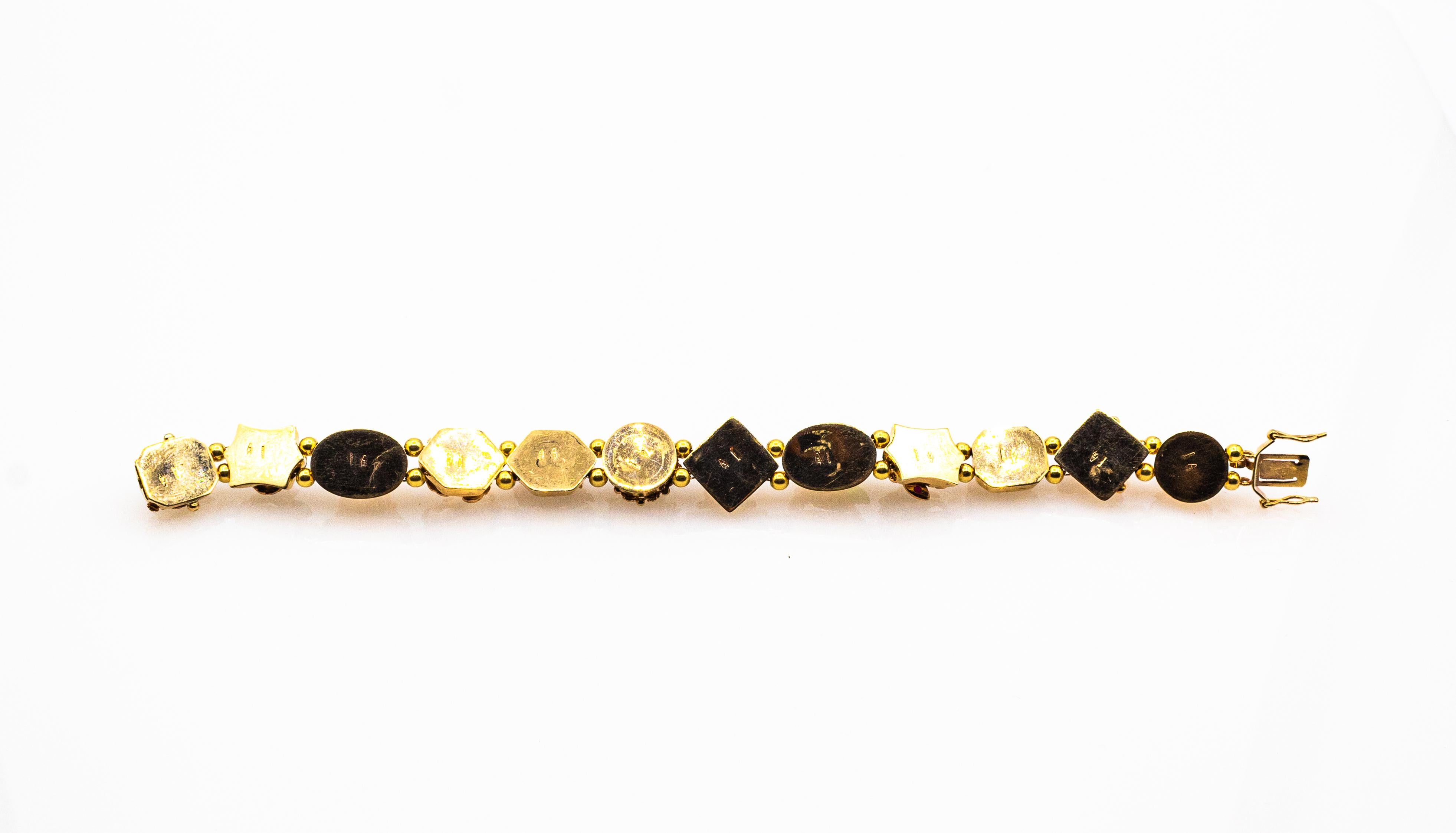 Bracelet Art nouveau rubis, saphir bleu, émeraude, corail, péridot, perle en vente 2