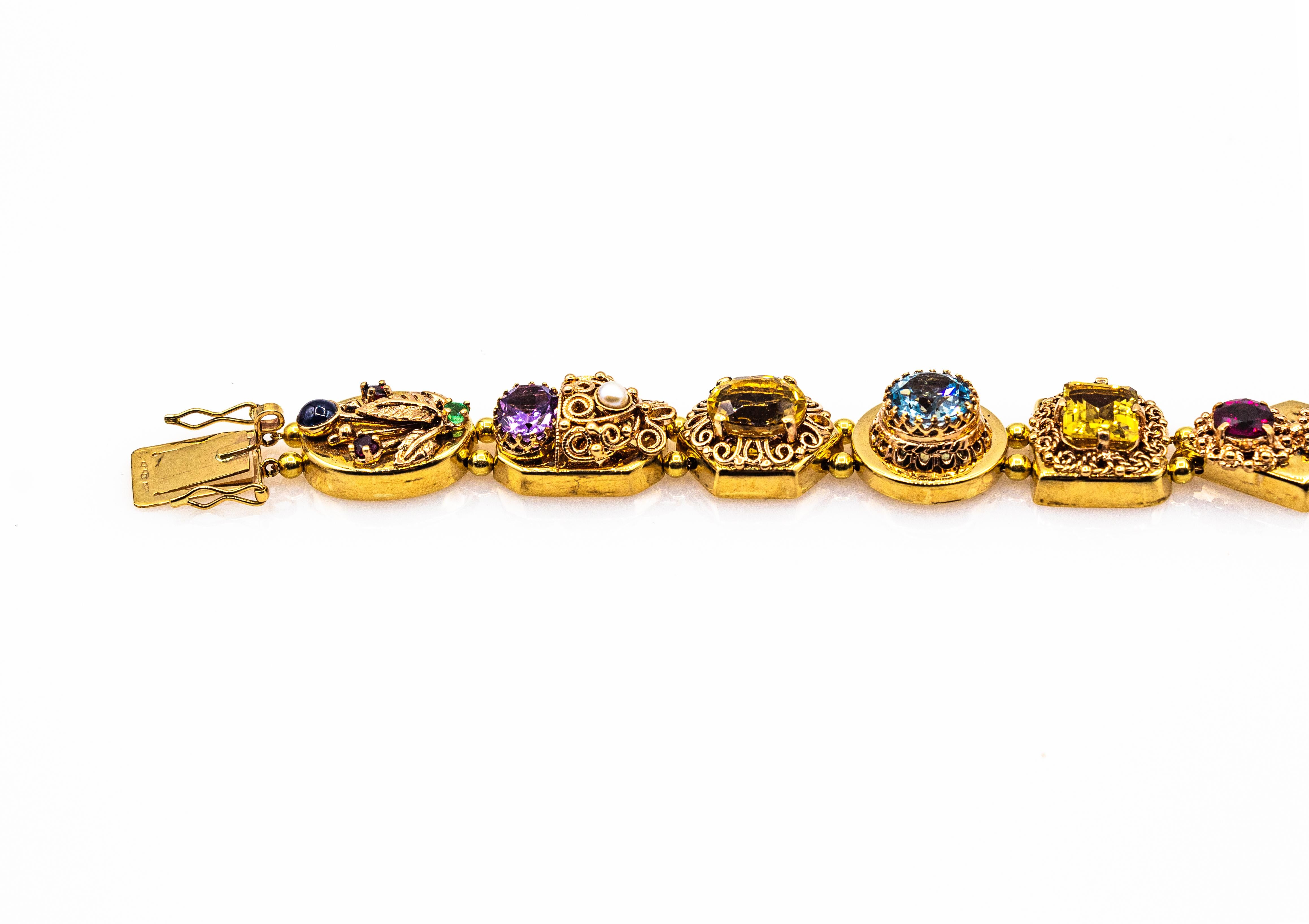 Femenino o masculino Art Nouveau Rubí Zafiro Azul Esmeralda Peridoto Citrino Ónix Pulsera de Oro Amarillo en venta
