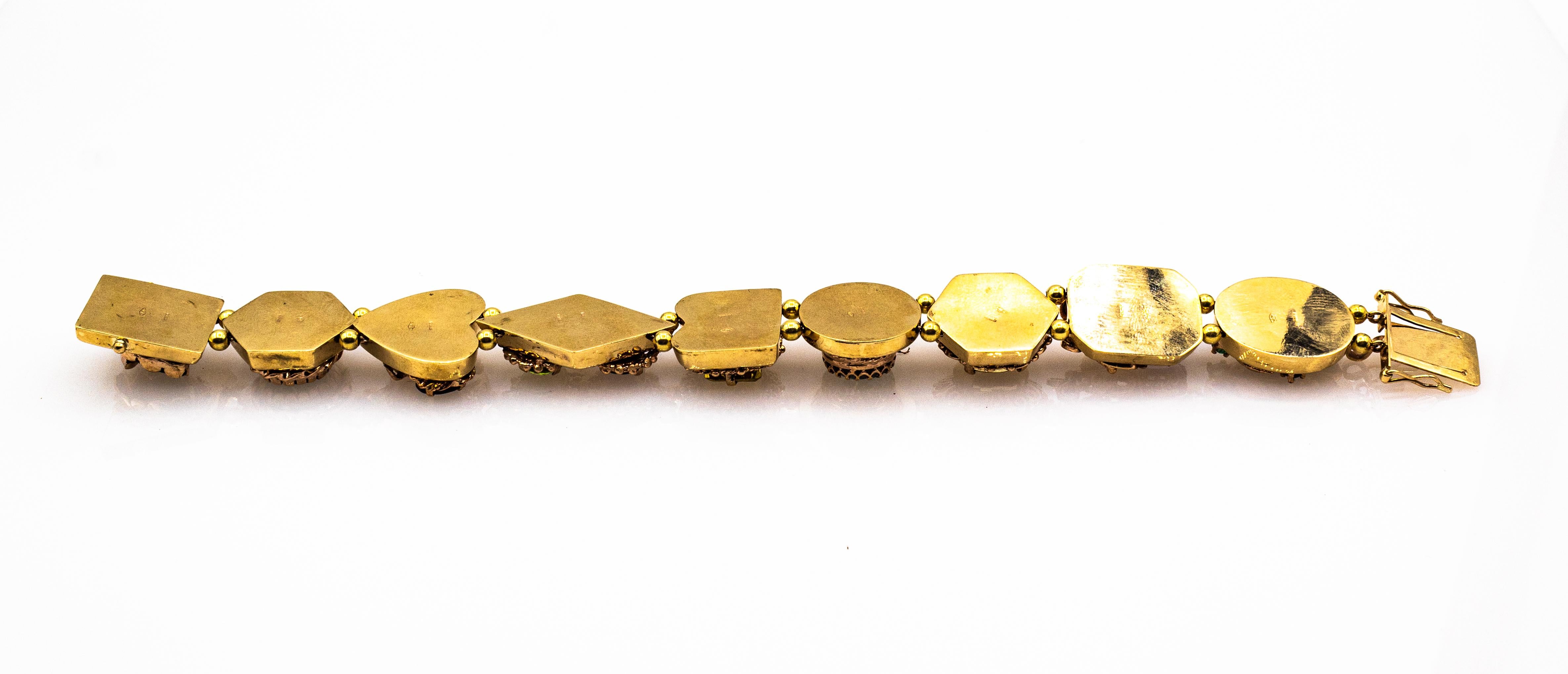 Art Nouveau Rubí Zafiro Azul Esmeralda Peridoto Citrino Ónix Pulsera de Oro Amarillo en venta 2