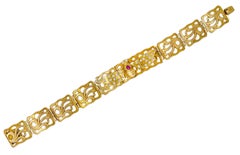 Art Nouveau Ruby Diamond 14 Karat Gold Bee Link Bracelet