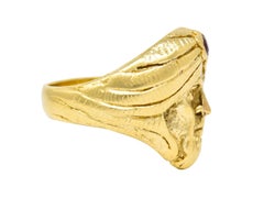 Art Nouveau Ruby Diamond 14 Karat Yellow Gold Wise Man Ring