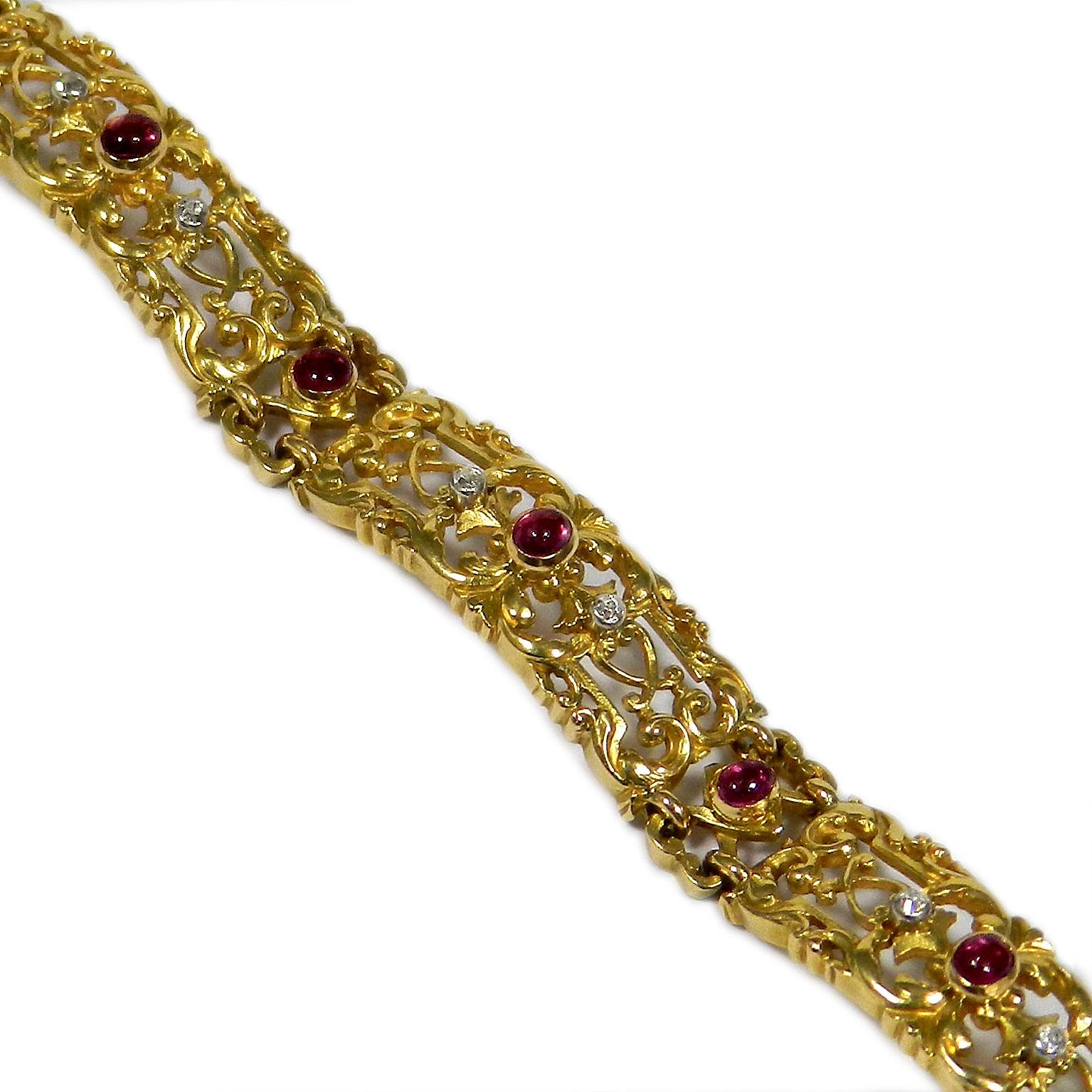 Jugendstil-Rubin-Diamant-Armband aus 18k Gold, Paris, um 1890 (Art nouveau) im Angebot