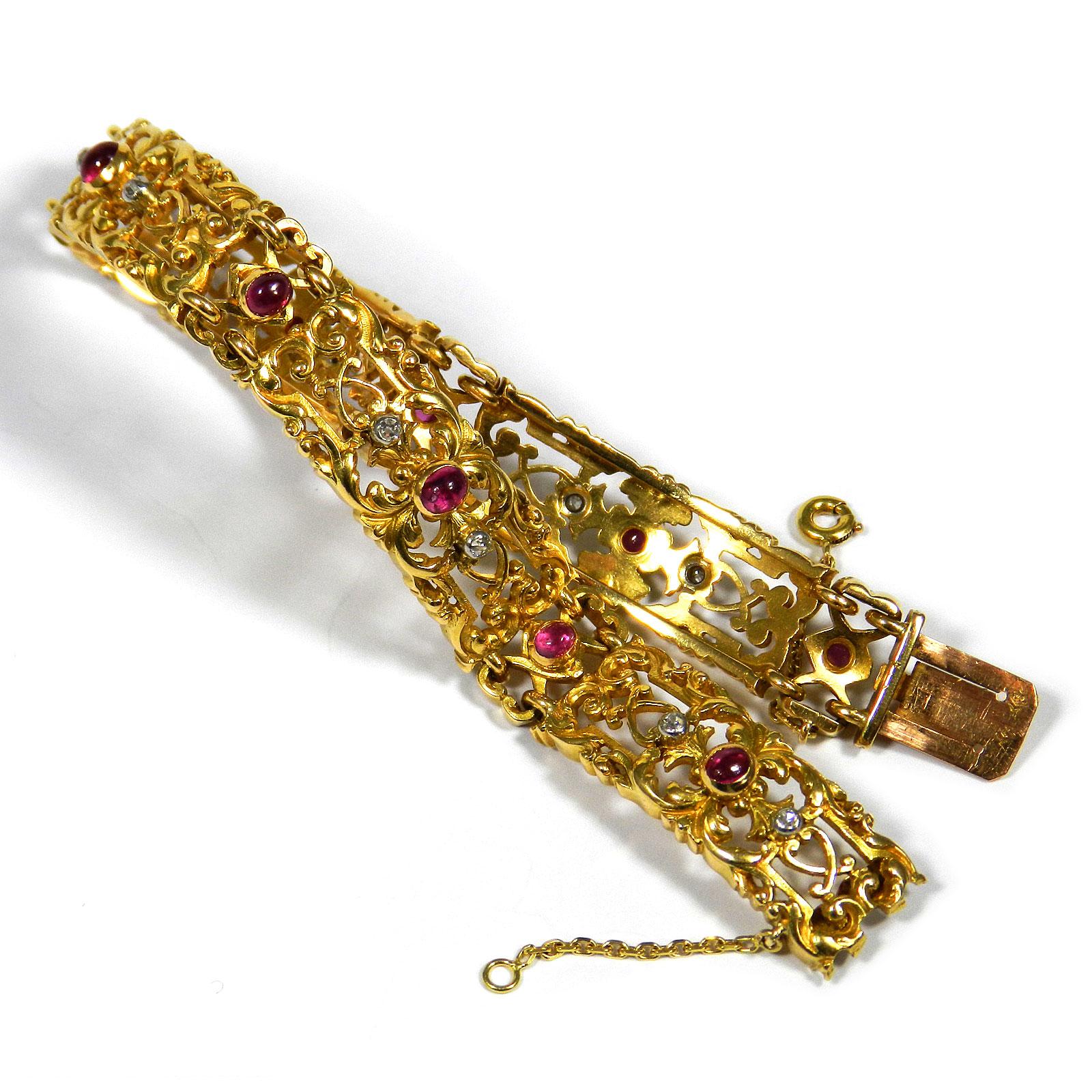 Jugendstil-Rubin-Diamant-Armband aus 18k Gold, Paris, um 1890 im Zustand „Gut“ im Angebot in Goettingen, DE
