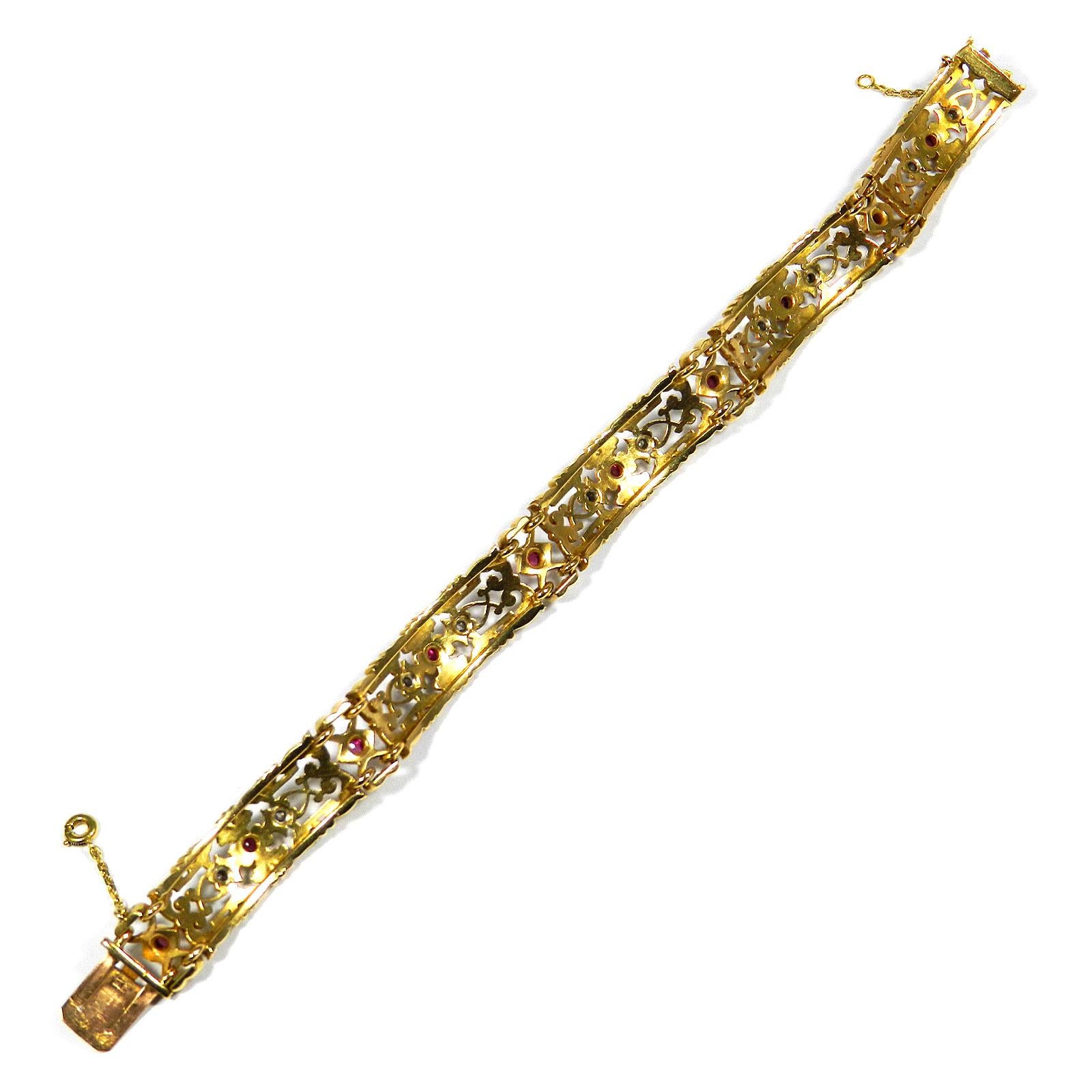 Bracelet Art Nouveau Rubis Diamant Or 18k, Paris, circa 1890 Unisexe en vente