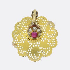 Art Nouveau Ruby Diamond and Enamel Pendant