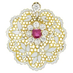 Art Nouveau Ruby Diamond and Enamel Pendant