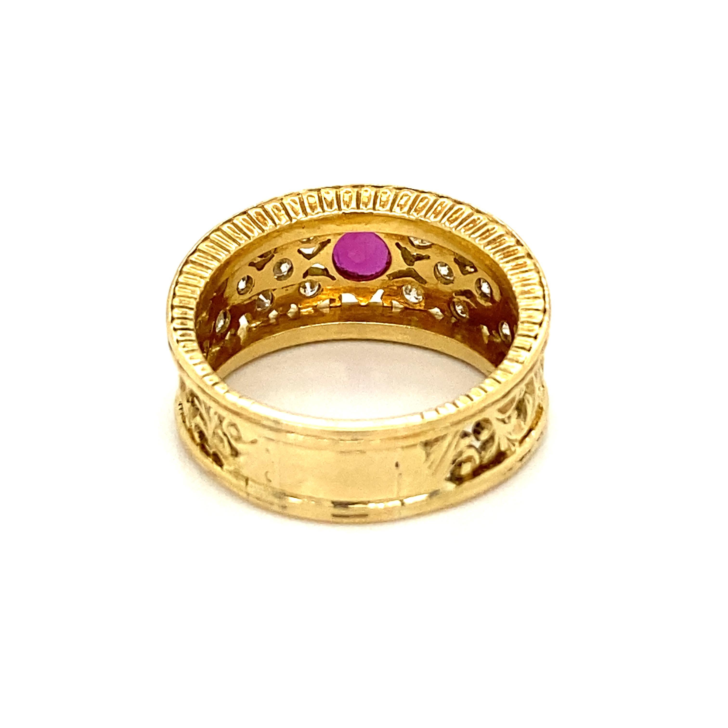 Women's or Men's Art Nouveau Ruby Diamond Gold Band Ring For Sale
