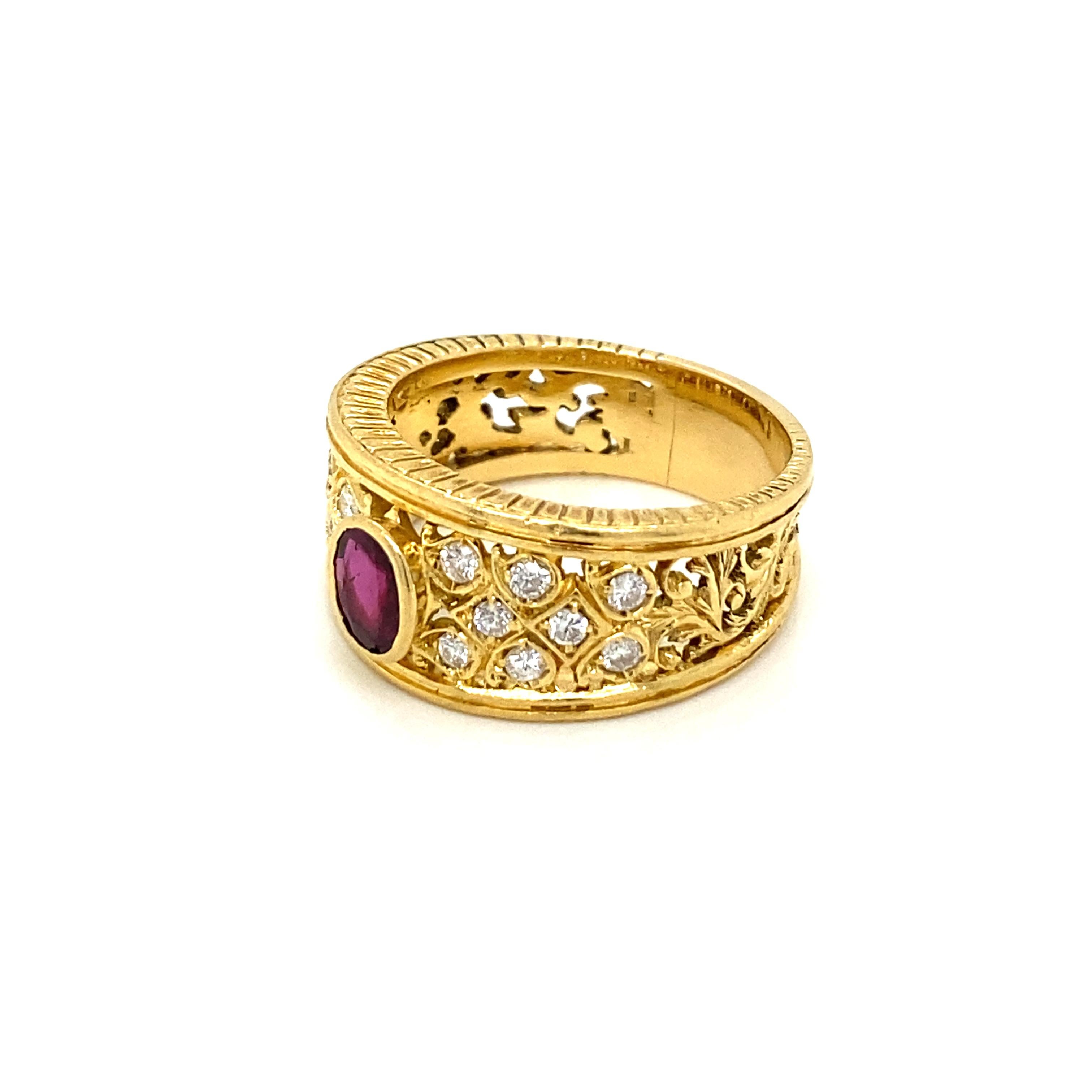 Art Nouveau Ruby Diamond Gold Band Ring For Sale 2