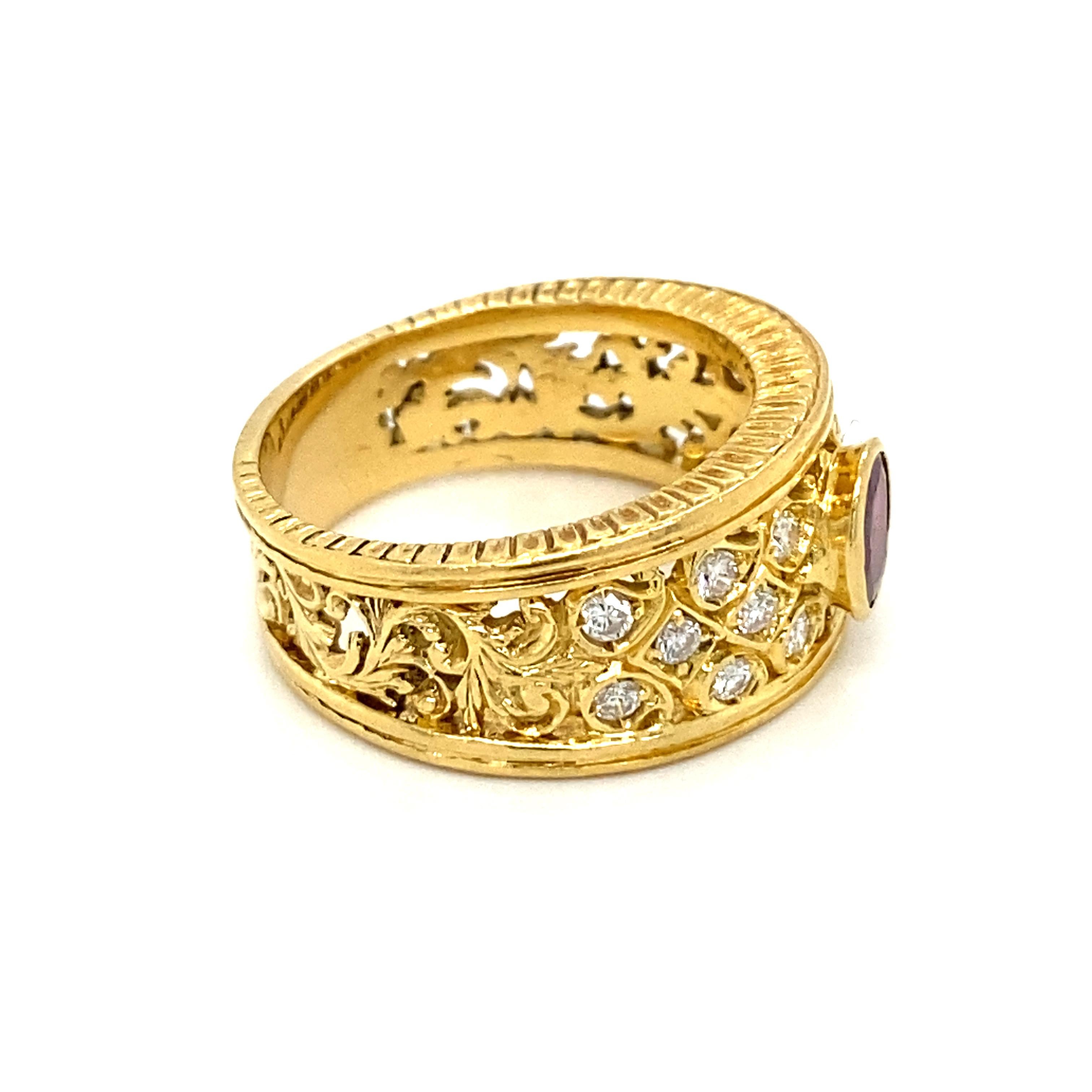 Art Nouveau Ruby Diamond Gold Band Ring For Sale 3