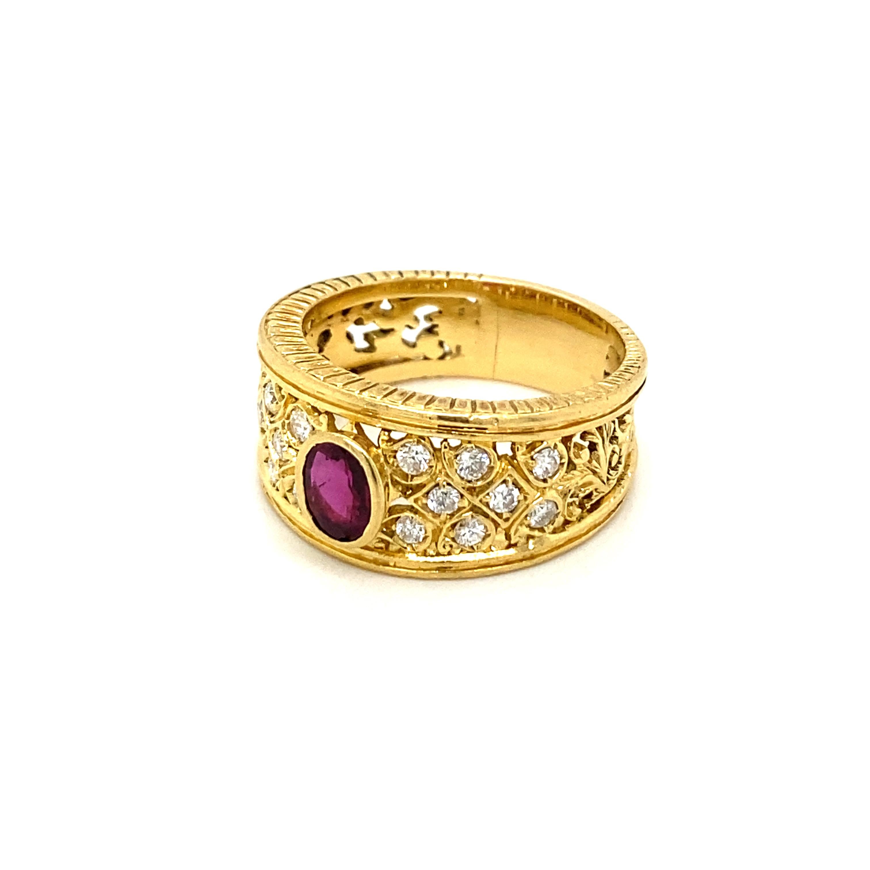 Art Nouveau Ruby Diamond Gold Band Ring For Sale 4