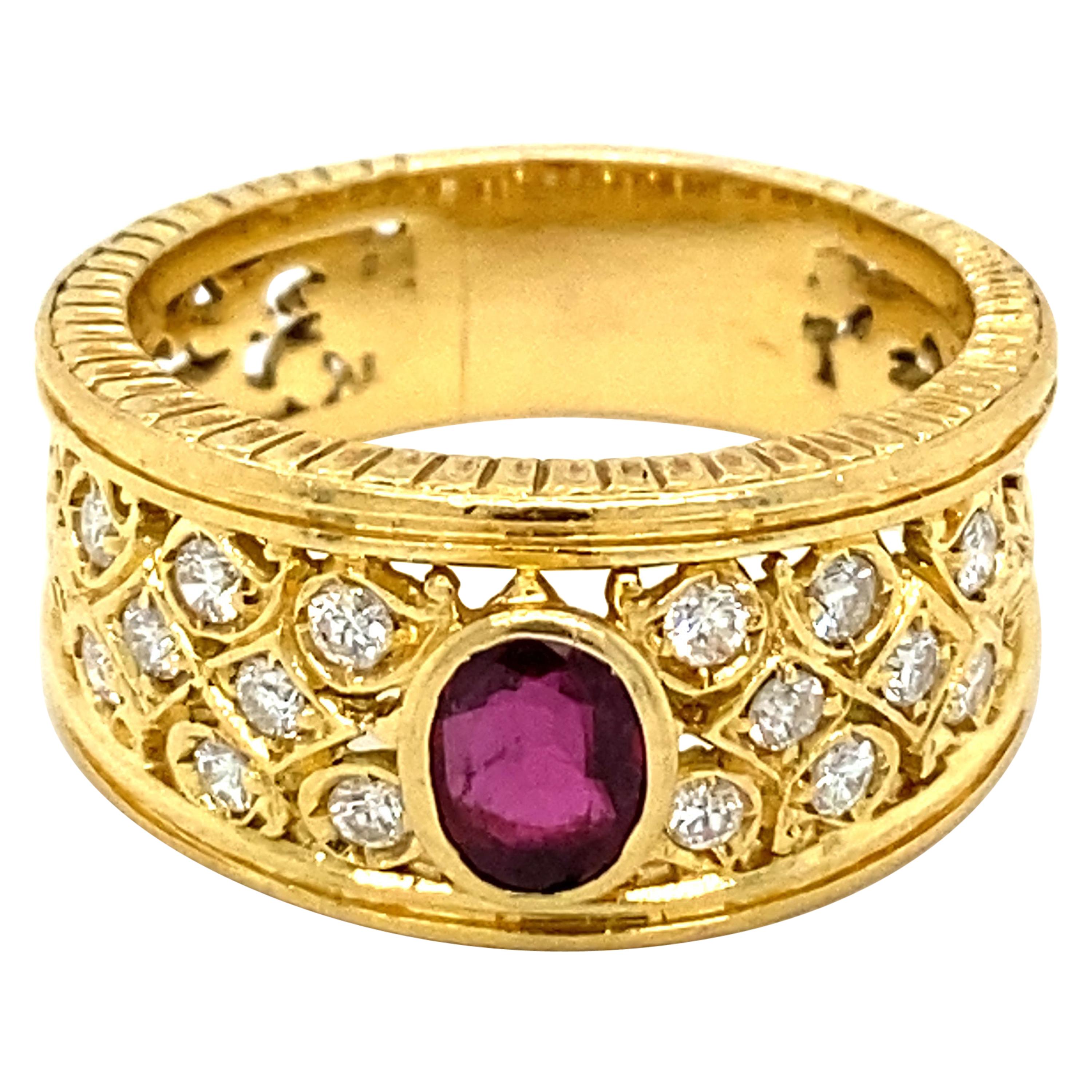 Bague jonc Art Nouveau en or avec rubis et diamants