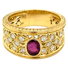 Antique Art Nouveau Ruby Diamond Gold Band Ring