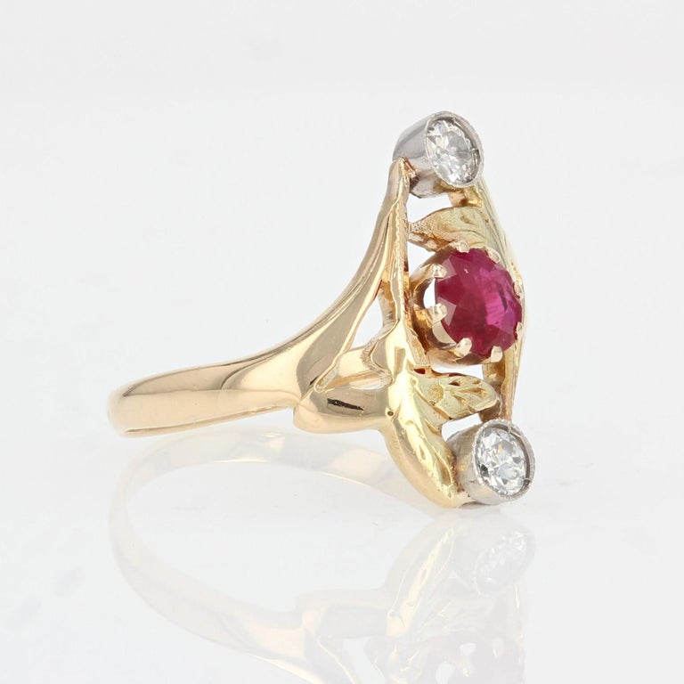 Art Nouveau Ruby Diamonds 18 Karat Yellow Gold Ring For Sale 5
