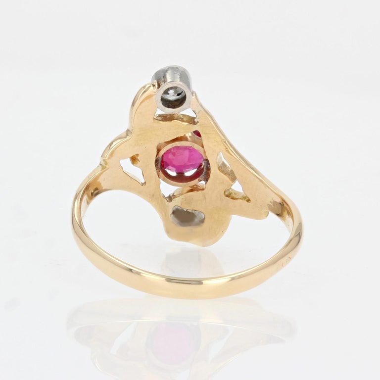 Art Nouveau Ruby Diamonds 18 Karat Yellow Gold Ring For Sale 7