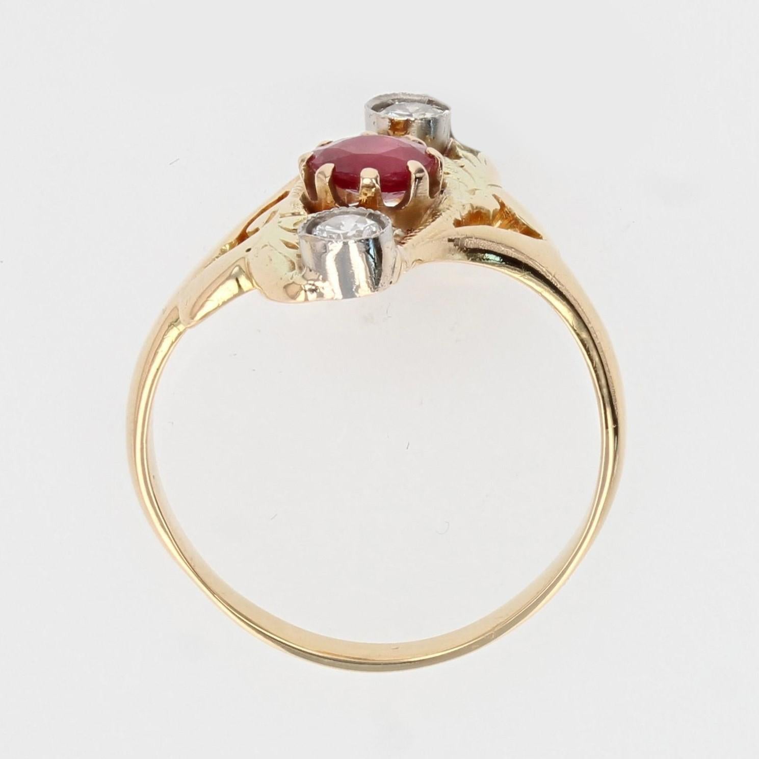 Art Nouveau Ruby Diamonds 18 Karat Yellow Gold Ring For Sale 10