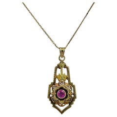 Art Nouveau Pendentif Fleur de Rubis Lavaliere Collier Or, Circa 1900