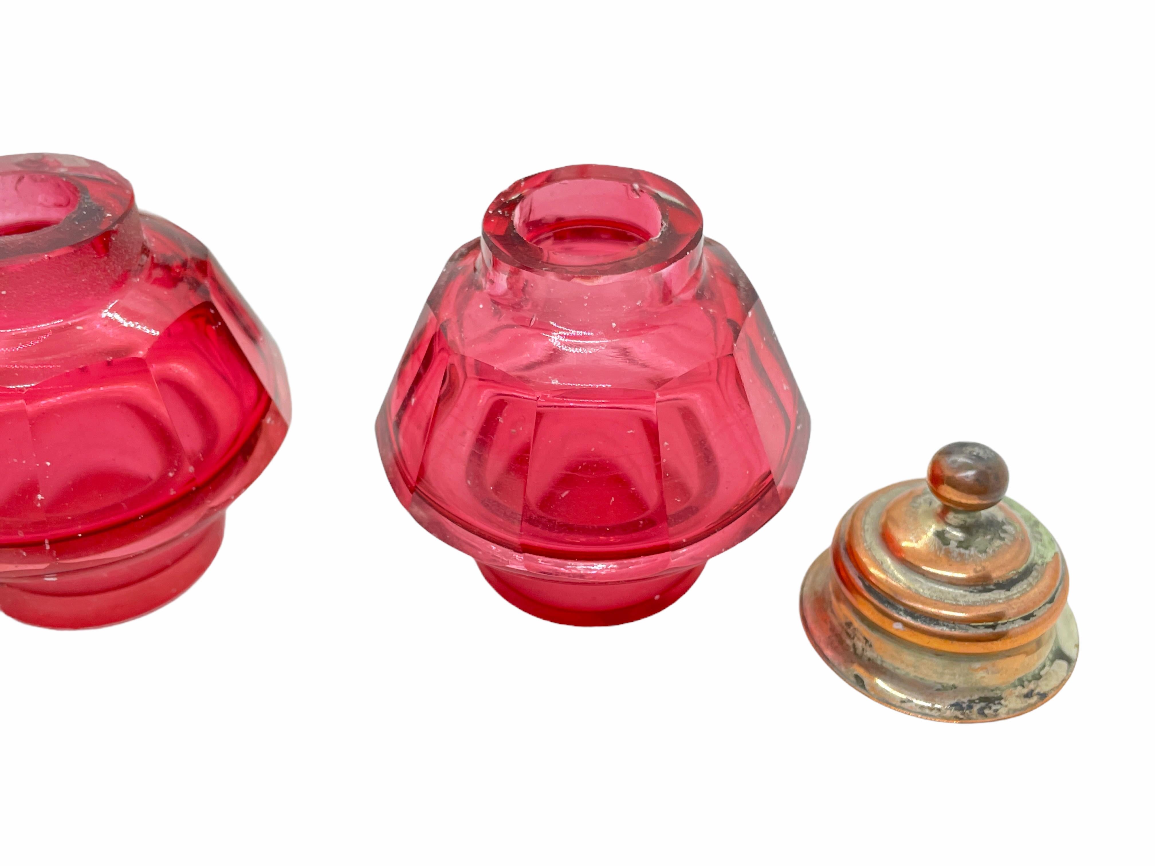 Art Nouveau Ruby Red Glass Condiment Set Antique Europe, Sweden, 1900s For Sale 4