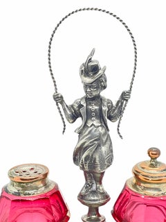 Art Nouveau Ruby Red Glass Condiment Set Antique Europe, Sweden, 1900s