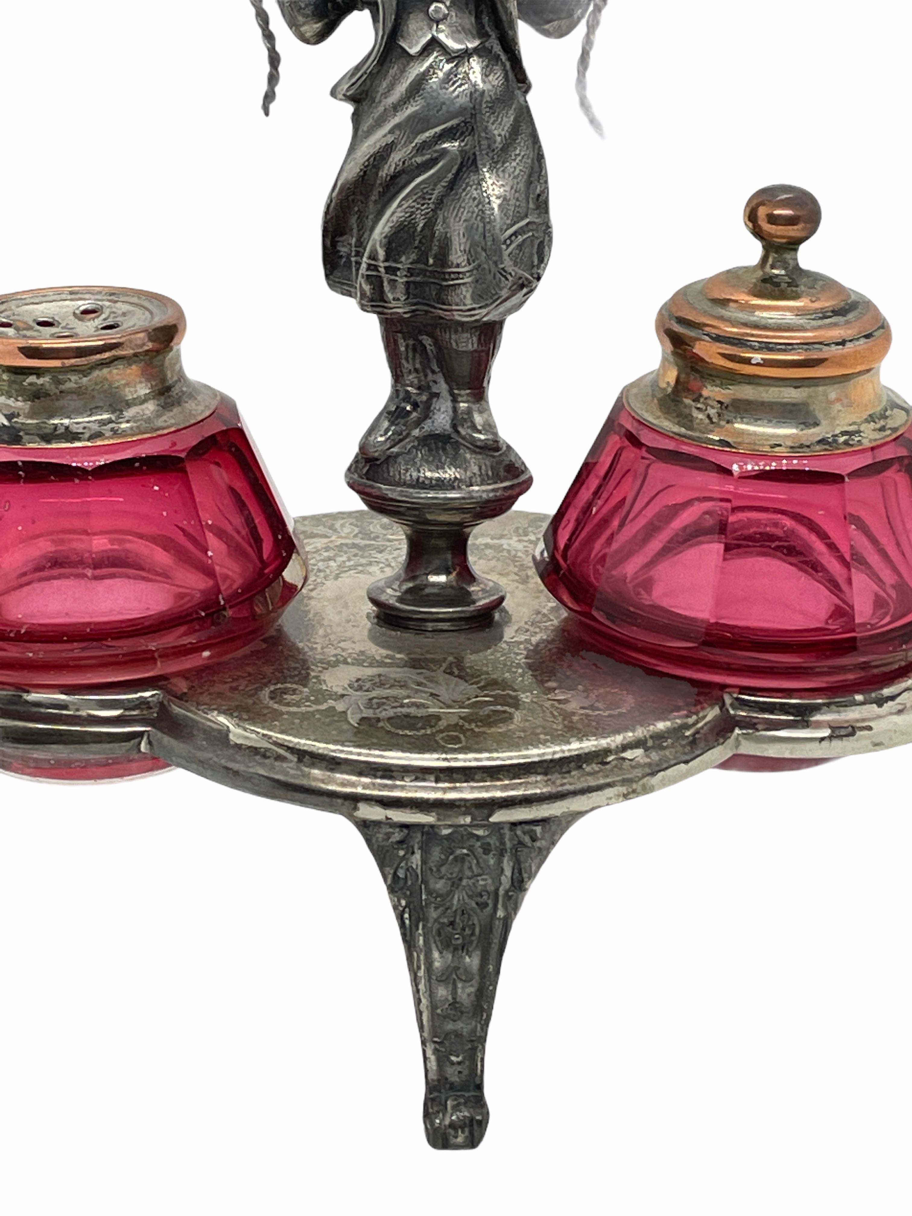 Art Nouveau Ruby Red Glass Condiment Set Antique Europe, Sweden, 1900s In Good Condition For Sale In Nuernberg, DE