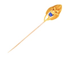 Art Nouveau Ruby Sapphire 14 Karat Gold Lion Stickpin