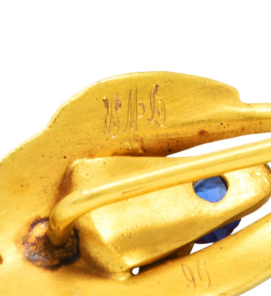 Women's or Men's Art Nouveau Ruby Sapphire 14 Karat Gold Lion Stickpin