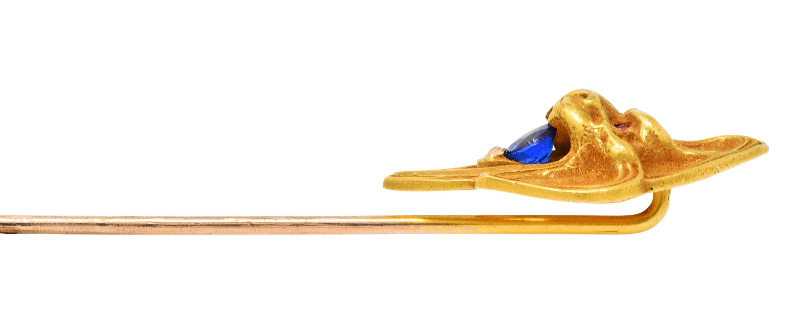 Art Nouveau Ruby Sapphire 14 Karat Gold Lion Stickpin 2