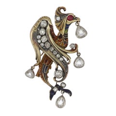 Art Nouveau Russian 14K Gold and Sterling Silver Wyvern Brooch