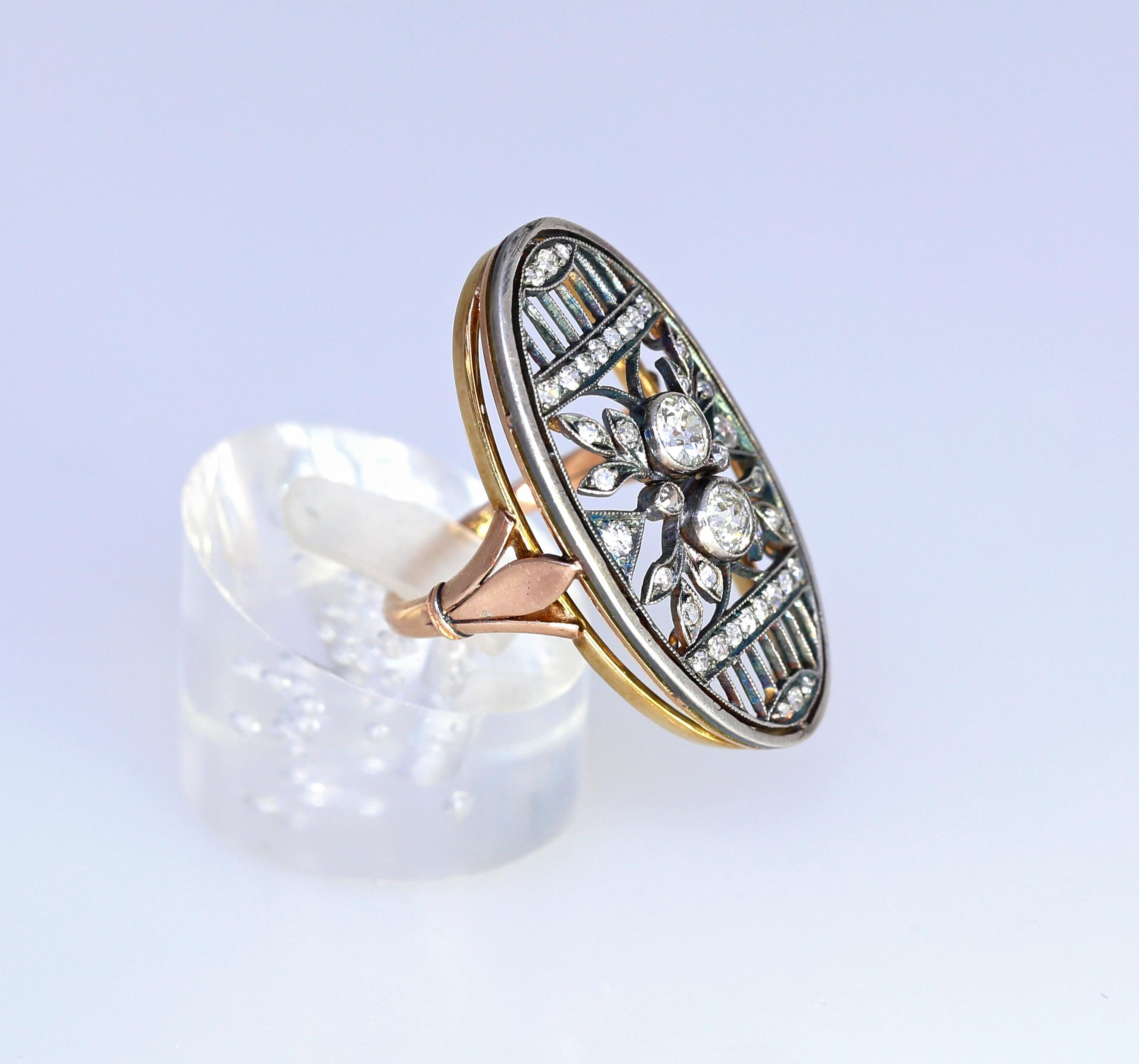 Women's Art Nouveau Russian Diamond Ring Gold Silver, 1890