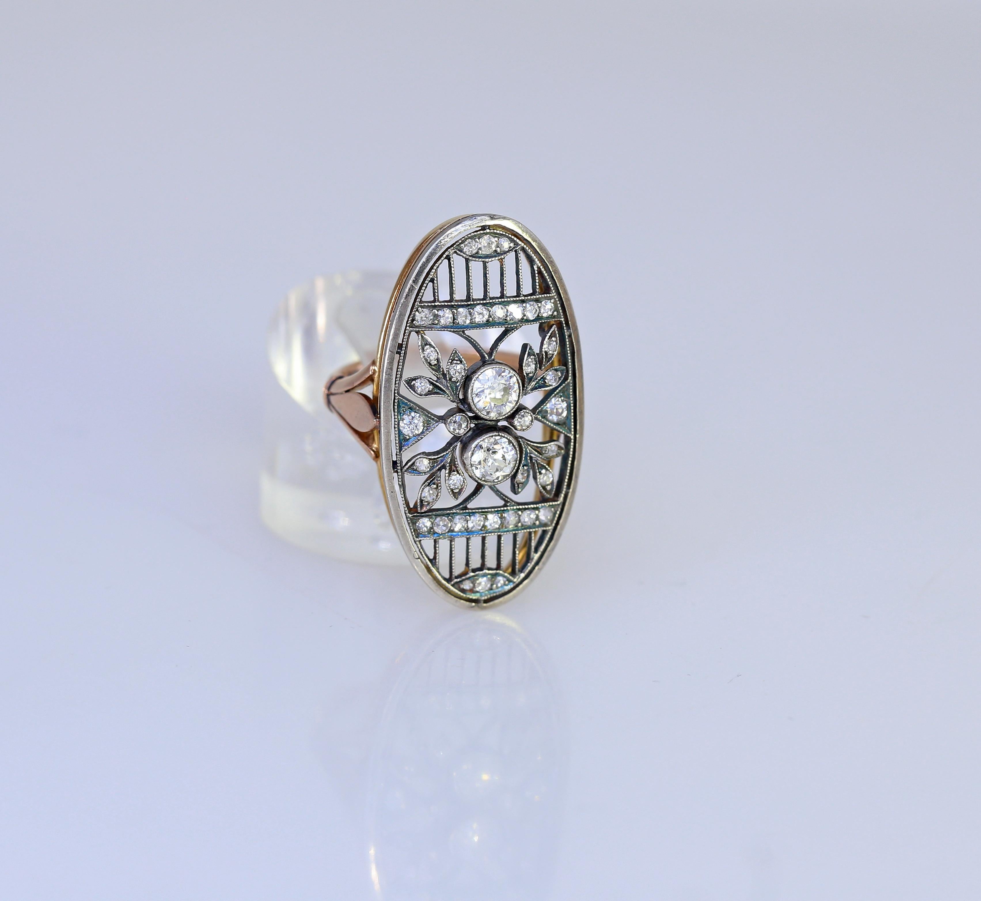 Art Nouveau Russian Diamond Ring Gold Silver, 1890 2