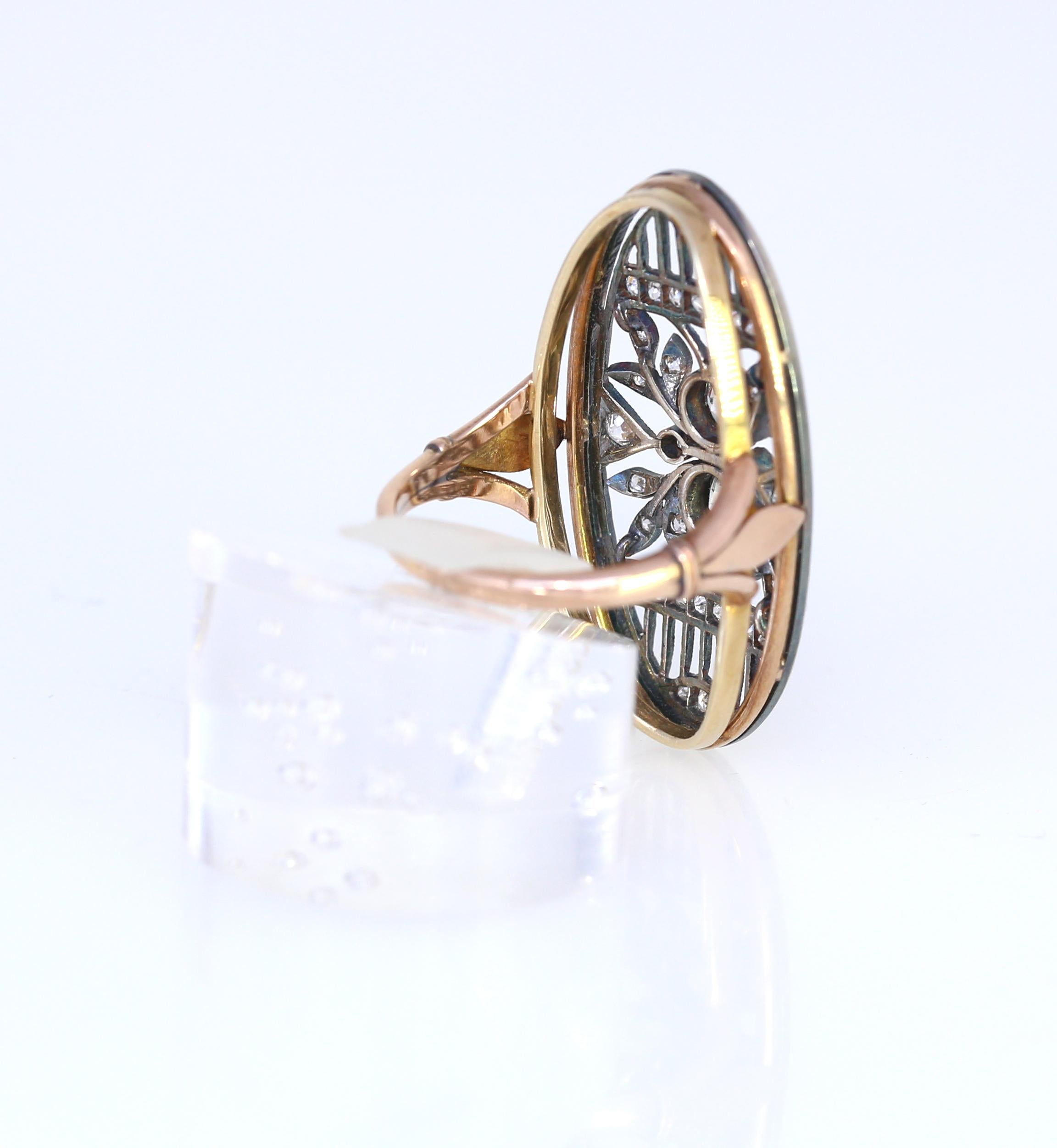 Art Nouveau Russian Diamond Ring Gold Silver, 1890 3