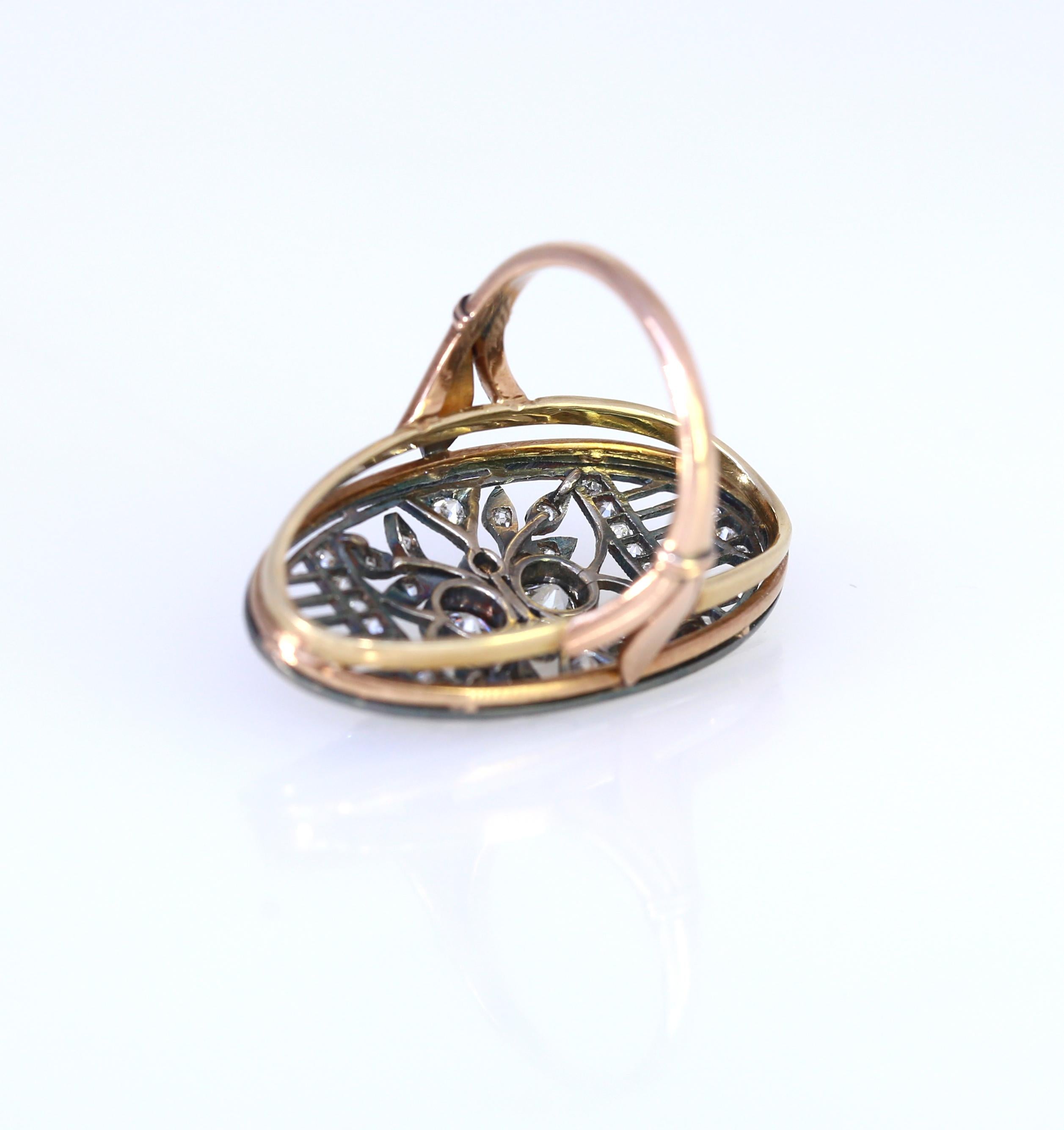Art Nouveau Russian Diamond Ring Gold Silver, 1890 4