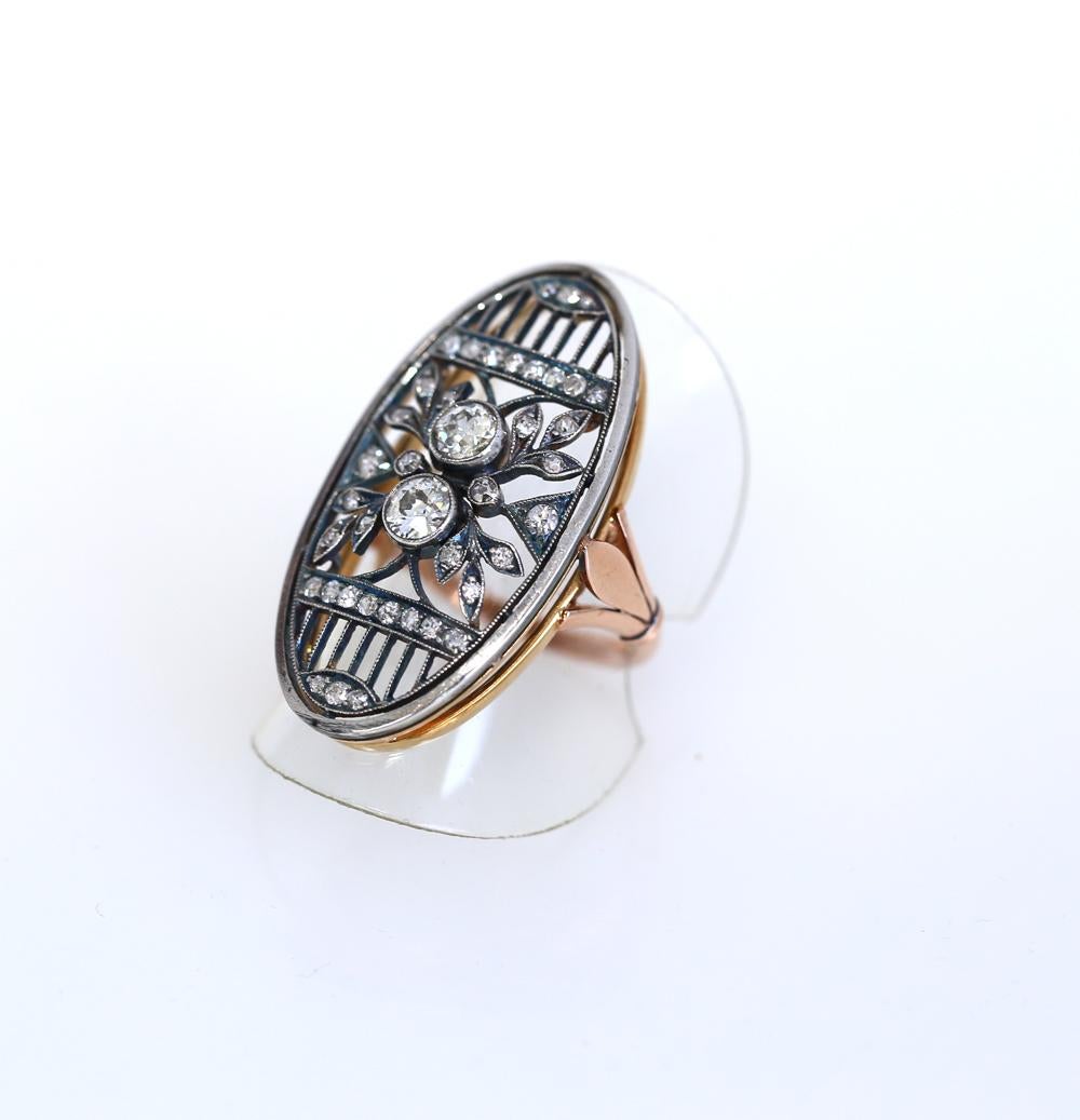 Art Nouveau Russian Diamond Ring Gold Silver, 1890 6