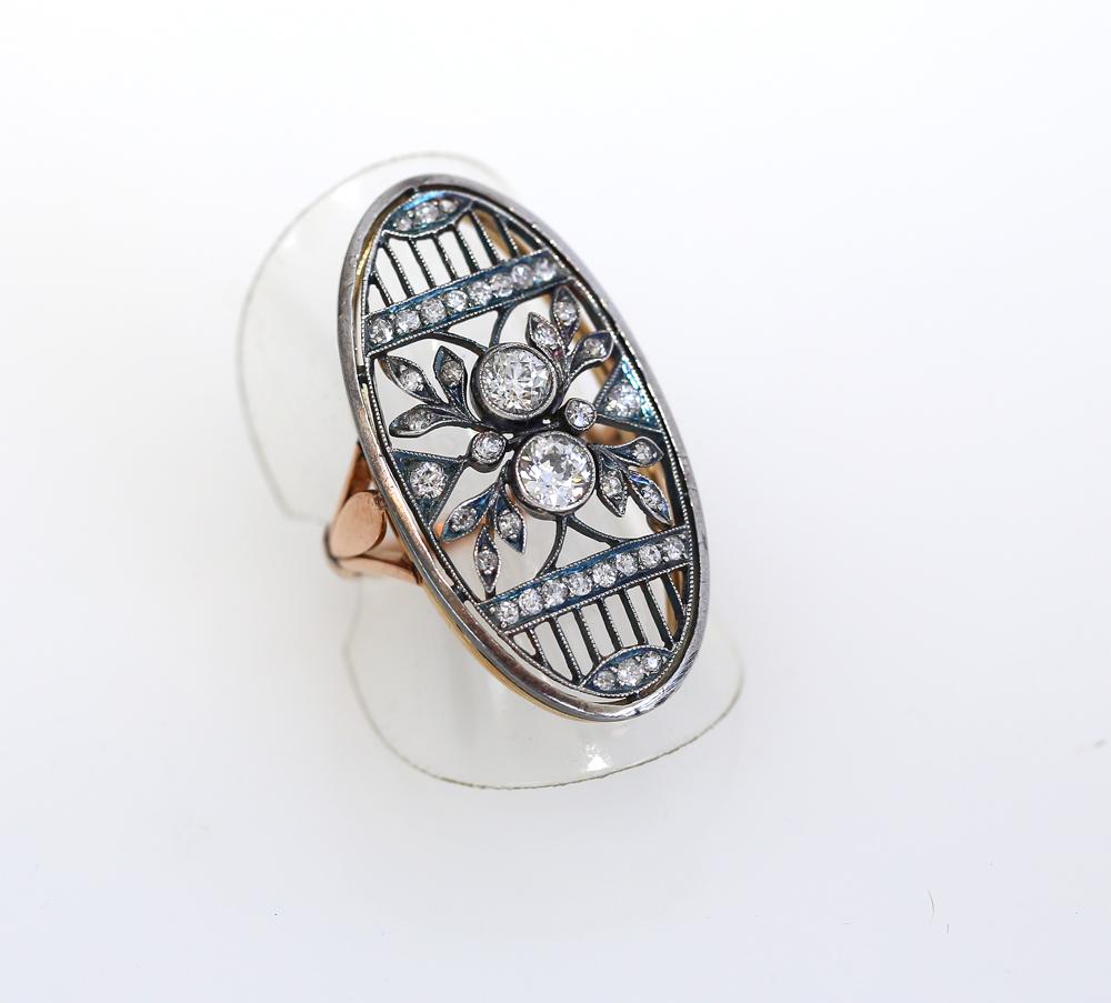 Art Nouveau Russian Diamond Ring Gold Silver, 1890 7