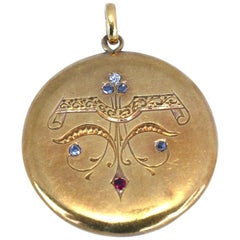 Art Nouveau Russian Gold Pendant Old-Cut Diamonds Ruby, 1910