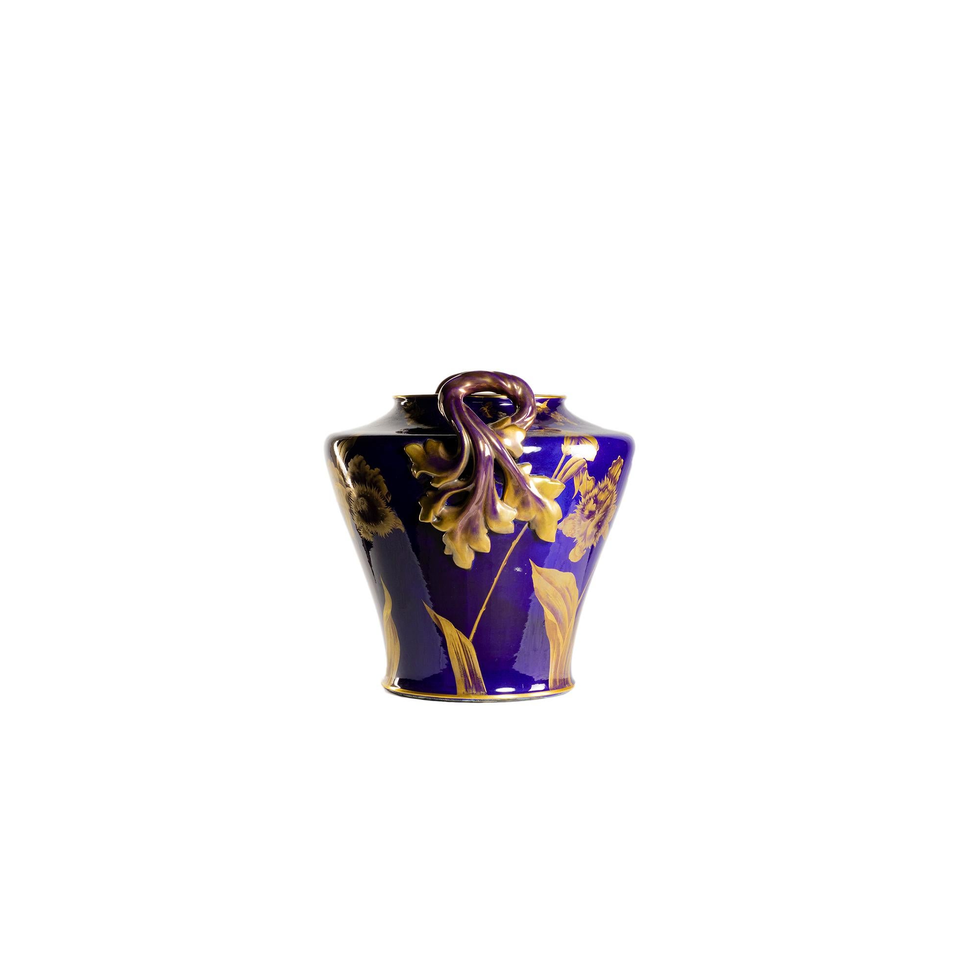 French Art Nouveau Sainte Radegonde Blue De Tours Vase by Gustave Asch, 1900s For Sale