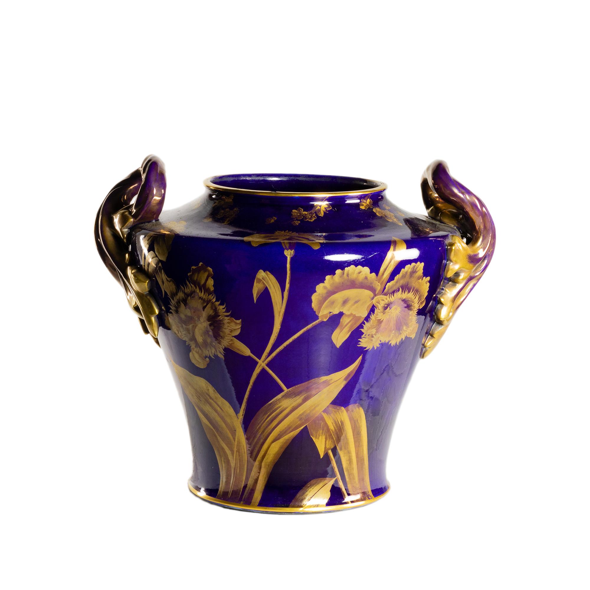Enameled Art Nouveau Sainte Radegonde Blue De Tours Vase by Gustave Asch, 1900s For Sale