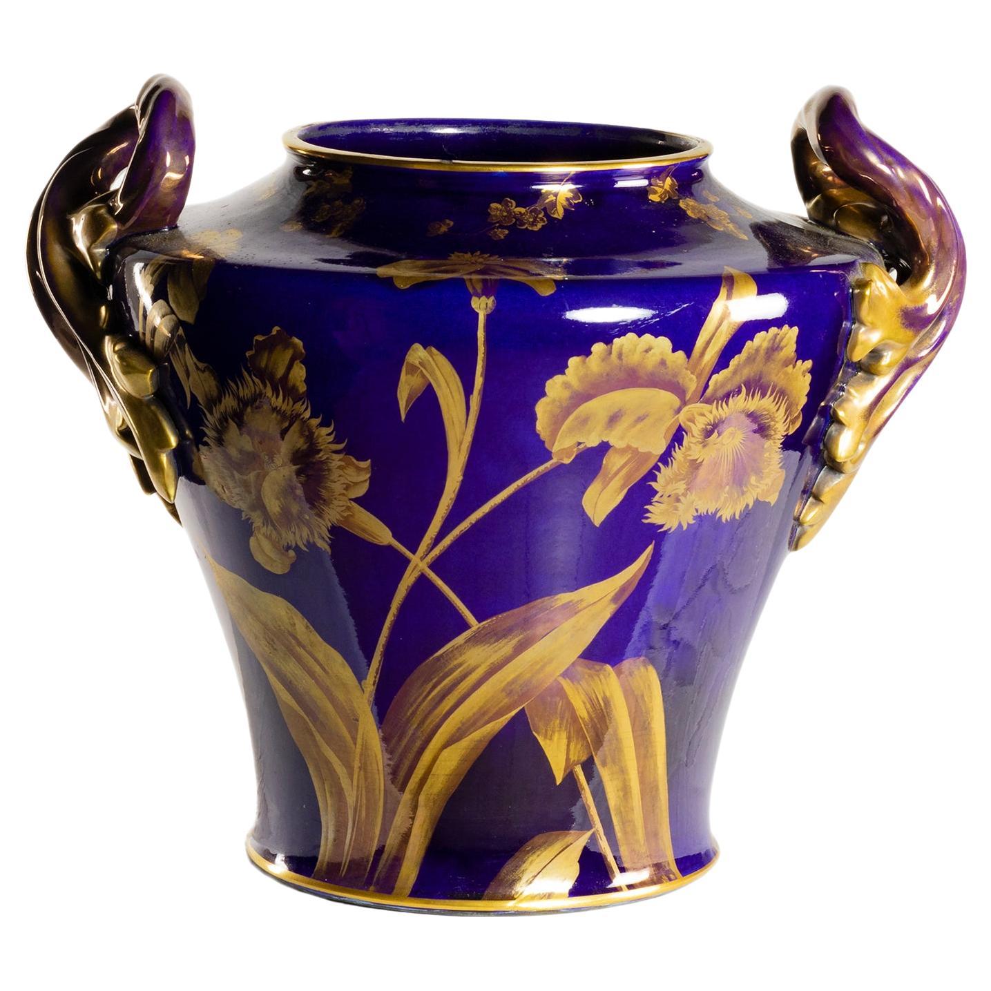 Art Nouveau Sainte Radegonde Blue De Tours Vase by Gustave Asch, 1900s For Sale