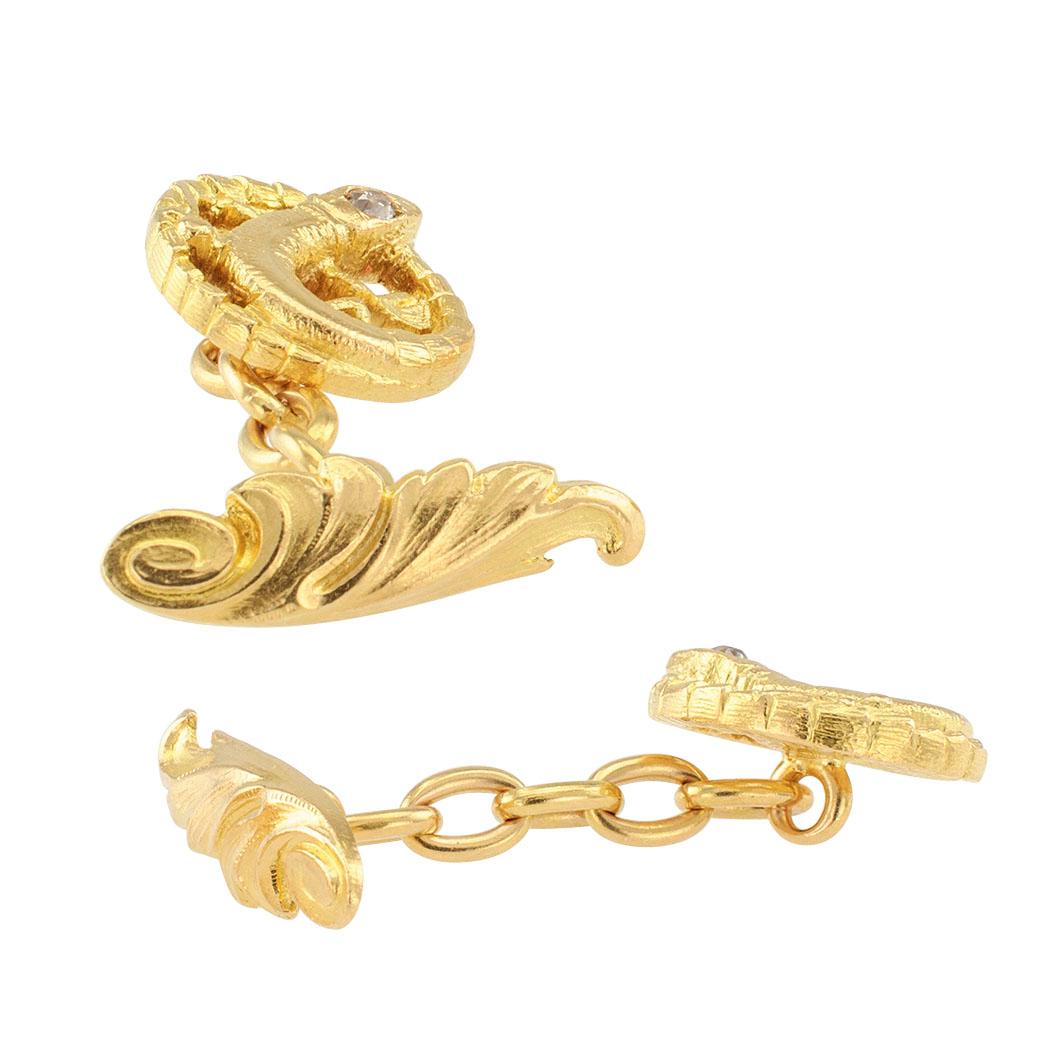Art Nouveau Salamander Diamond Gold Cufflinks In Excellent Condition In Los Angeles, CA