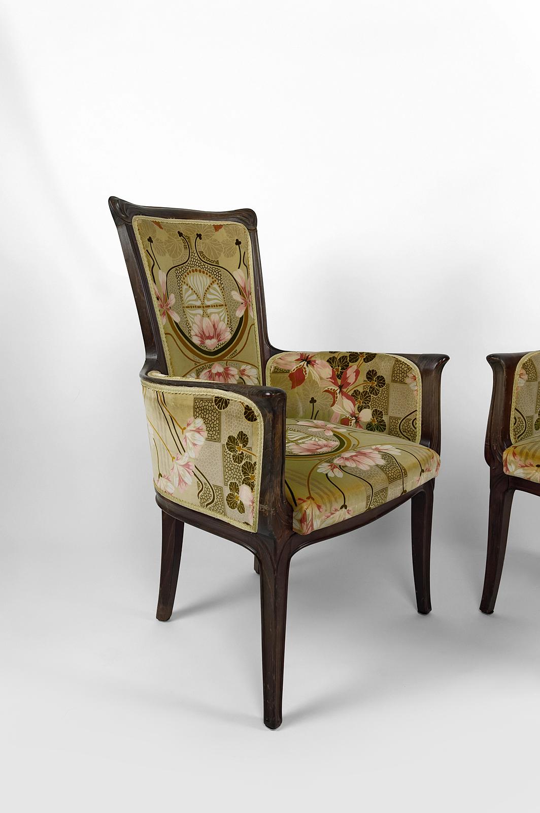 Art Nouveau salon set of 3, 2 armchairs and 1 chair, France, Circa 1900 For Sale 4