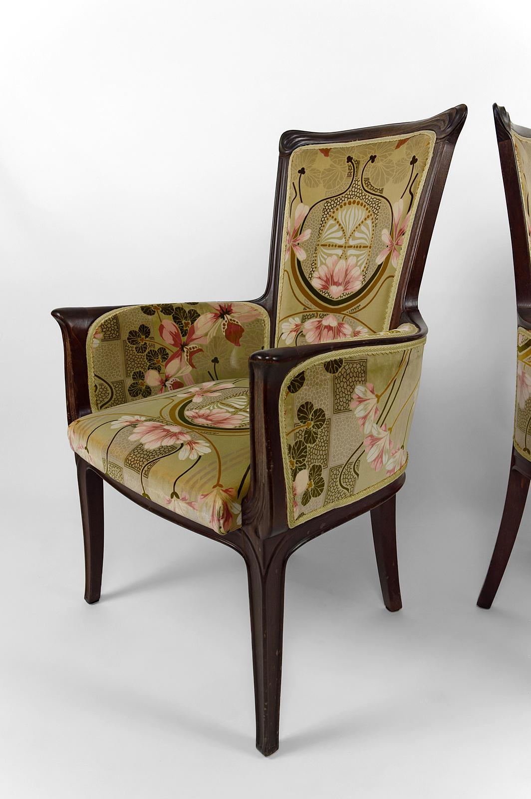 Ensemble de salon Art Nouveau de 3, 2 fauteuils et 1 chaise, France, vers 1900 en vente 4