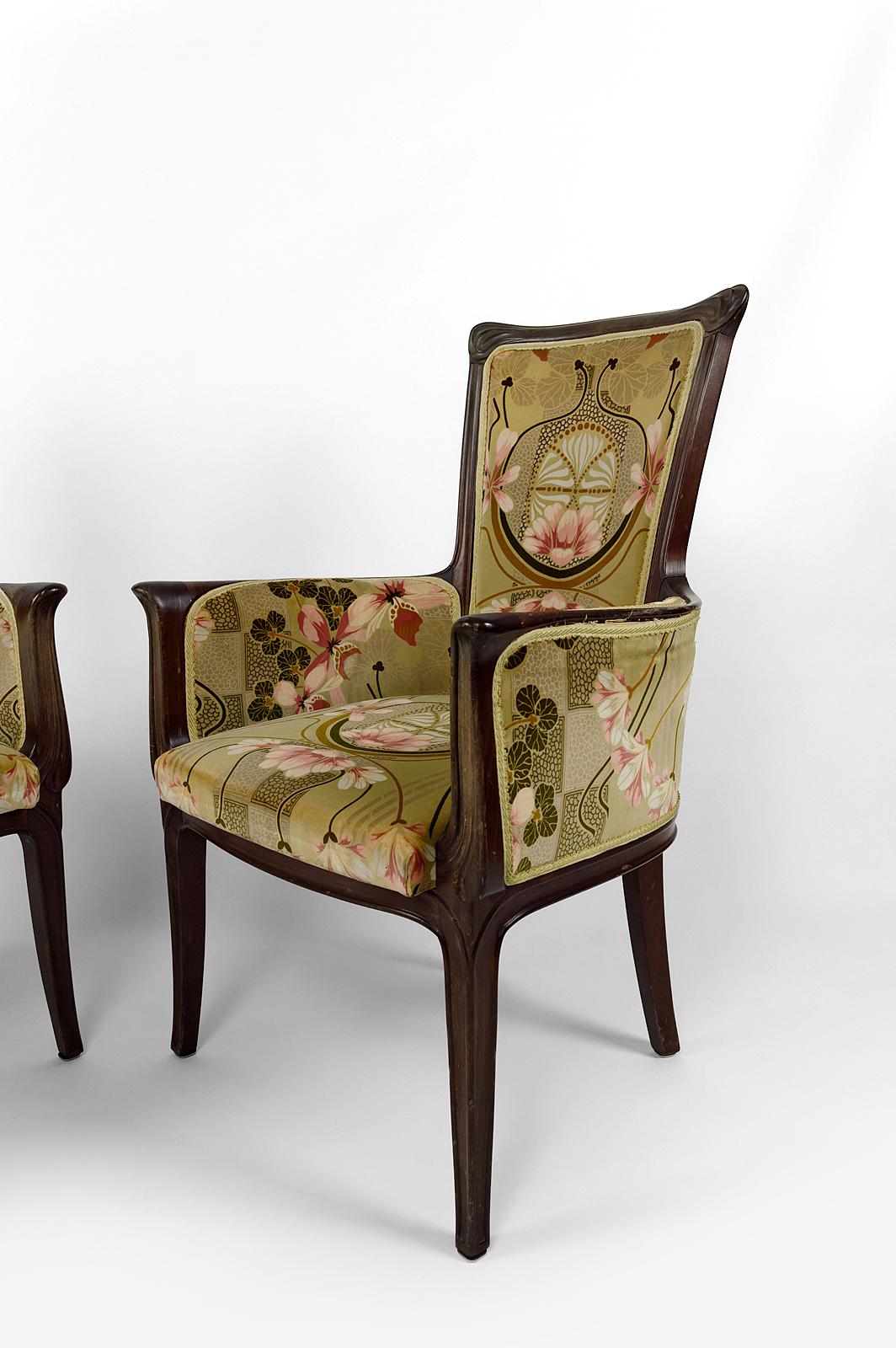 Ensemble de salon Art Nouveau de 3, 2 fauteuils et 1 chaise, France, vers 1900 en vente 5