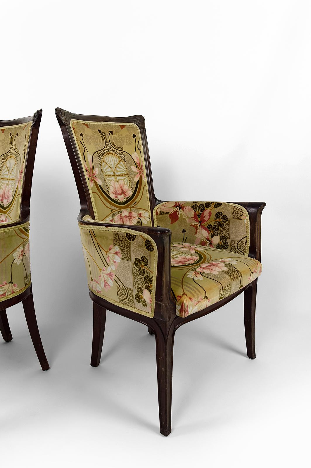 Art Nouveau salon set of 3, 2 armchairs and 1 chair, France, Circa 1900 For Sale 7