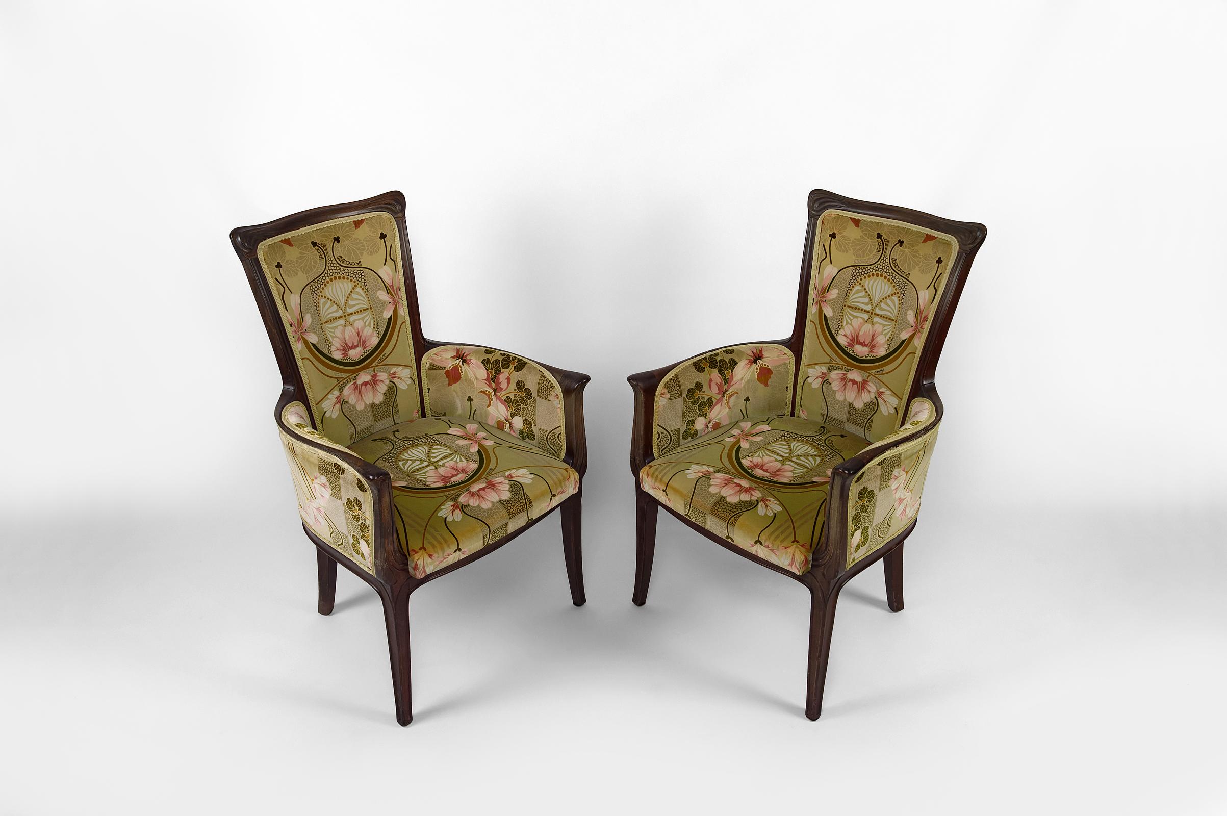 Art Nouveau salon set of 3, 2 armchairs and 1 chair, France, Circa 1900 In Good Condition For Sale In VÉZELAY, FR